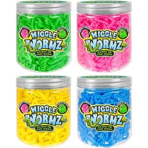 JA-RU Wiggle Wormz Glow in the Dark Squishy Sensory Worm Jars - Includes 4 - NEW